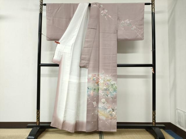 平和屋着物●訪問着　鴛鴦草花文　暈し染め　金彩　正絹　逸品　CABB4523yc_1