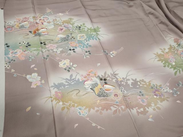 平和屋着物●訪問着　鴛鴦草花文　暈し染め　金彩　正絹　逸品　CABB4523yc_3
