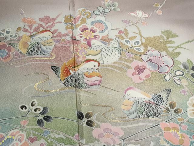 平和屋着物●訪問着　鴛鴦草花文　暈し染め　金彩　正絹　逸品　CABB4523yc_2