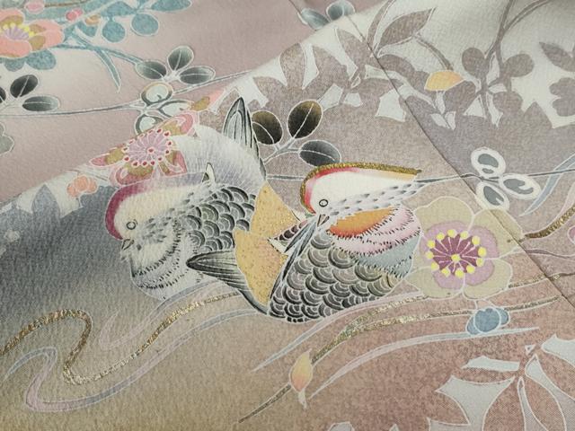 平和屋着物●訪問着　鴛鴦草花文　暈し染め　金彩　正絹　逸品　CABB4523yc_5