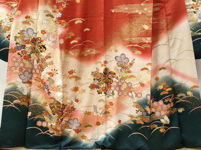 平和屋着物□豪華振袖 駒刺繍 流水鴛鴦枝垂れ花文 暈し染め