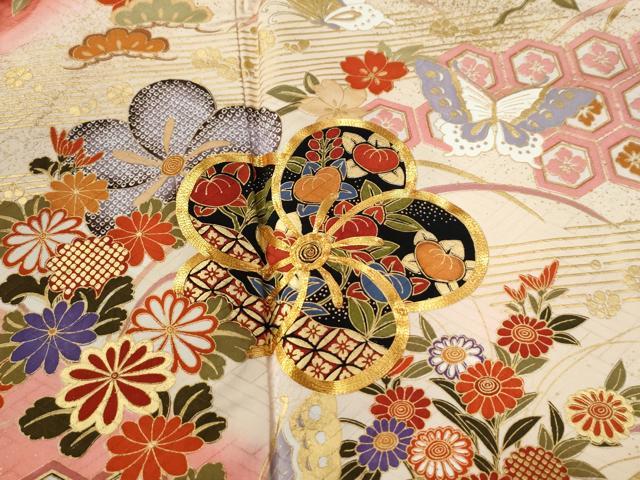 平和屋着物□豪華振袖 駒刺繍 花蝶文 暈し染め 金彩 正絹