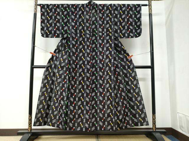平和屋着物●久留米絣　単衣　格子吉祥文　綿　逸品　CABB4628yc_1