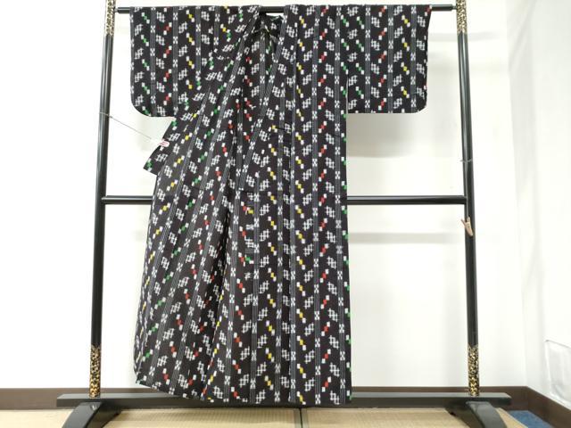 平和屋着物●久留米絣　単衣　格子吉祥文　綿　逸品　CABB4628yc_2