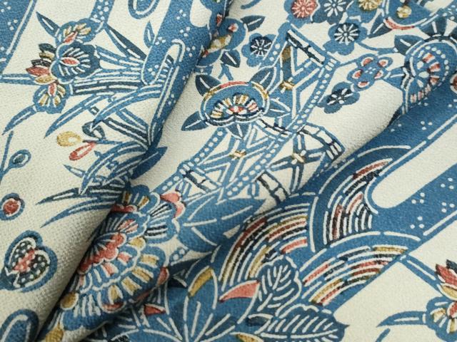 平和屋着物●上質な小紋　藍　型染め　竜田川籬草花文　正絹　逸品　CABB4634yc