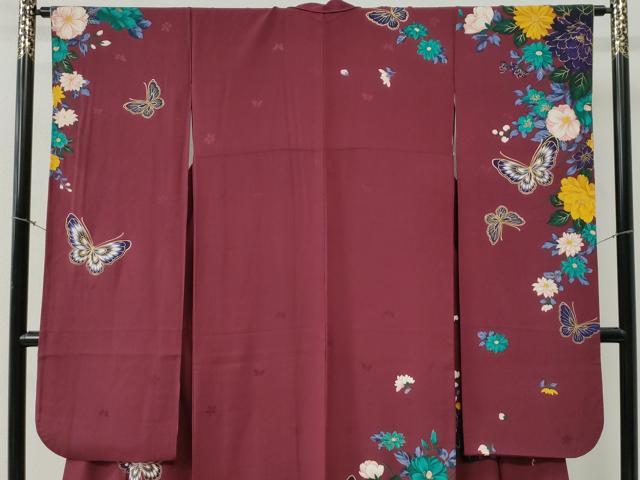 平和屋着物○森英恵・HANAE MORI 振袖 舞蝶牡丹花文 金彩 正絹 逸品