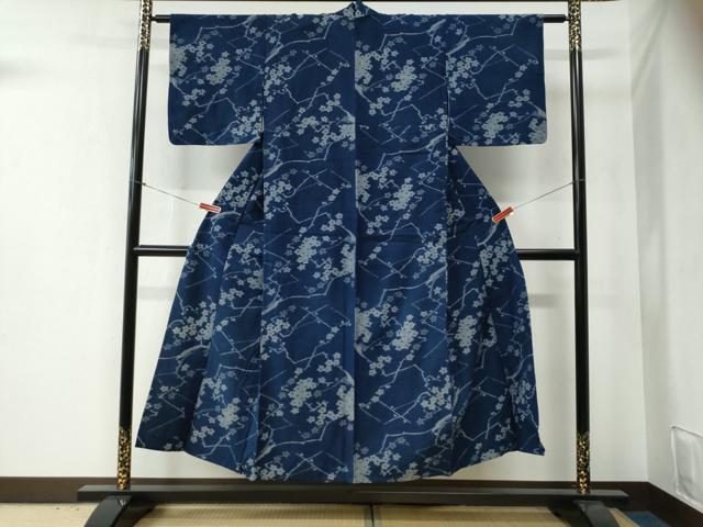 平和屋着物●久留米絣　単衣　枝花文　綿　逸品　CABB4688yc_1