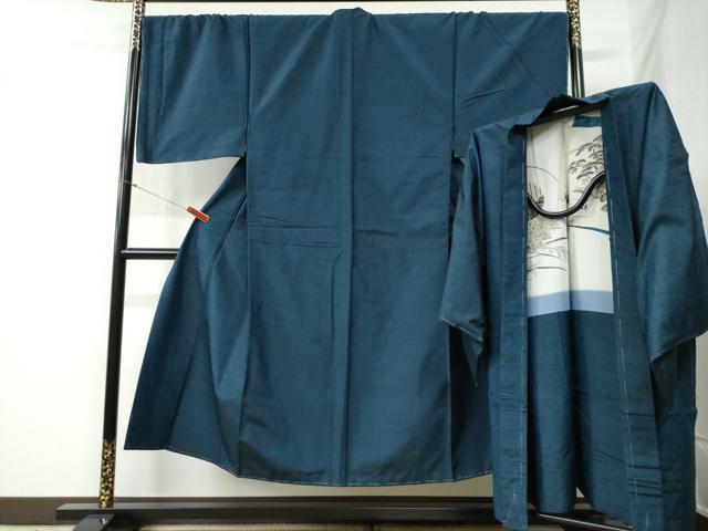 平和屋着物●男性　紬　髭紬羽織セット　色無地　留紺色　正絹　逸品　未使用　CABB4704yc 27,885円