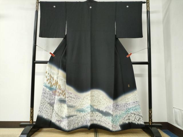 平和屋着物●豪華黒留袖　絞り　樹林文　金銀糸　正絹　逸品　CABB4740yc