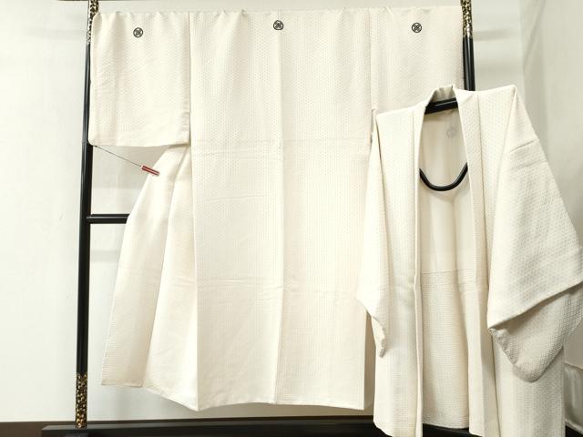 平和屋着物●男性　色紋付　羽織セット　菱吉祥文　金糸　キングサイズ　正絹　逸品　CABB4746yc