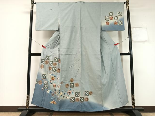 平和屋着物●訪問着　紬地　更紗唐草文　金彩　正絹　逸品　CABB4813vp