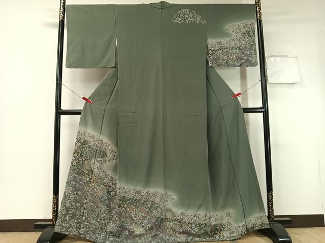 平和屋着物●訪問着　絞り　道長更紗唐草文　暈し染め　金彩　正絹　逸品　CABB4814vp