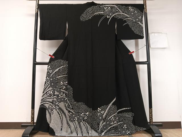 平和屋着物●訪問着　総絞り　菊花文　黒地　正絹　逸品　CABB4819vp