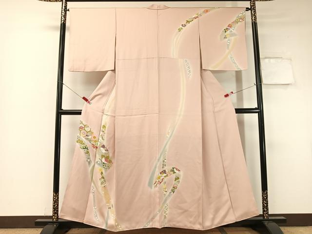 平和屋着物●訪問着　駒刺繍　熨斗吉祥花文　暈し染め　金彩　正絹　逸品　CABB4828vp