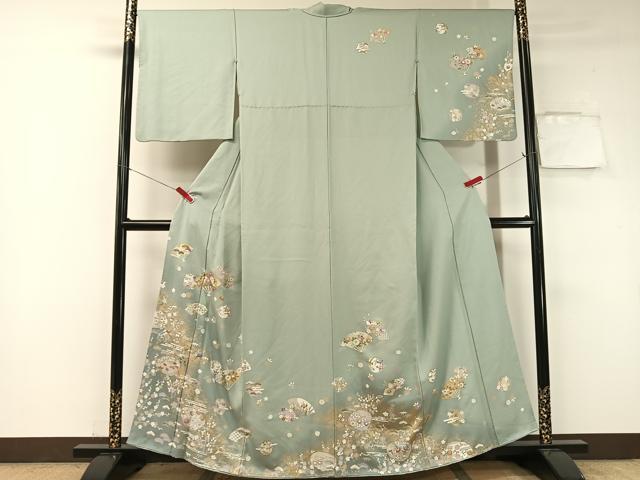 平和屋着物●訪問着　扇面貝合わせ花文　暈し染め　金彩　正絹　逸品　CABB4831vp
