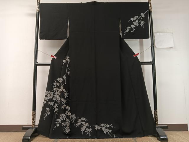 平和屋着物●訪問着　楓文　黒地　金彩　正絹　逸品　CABB4836vp