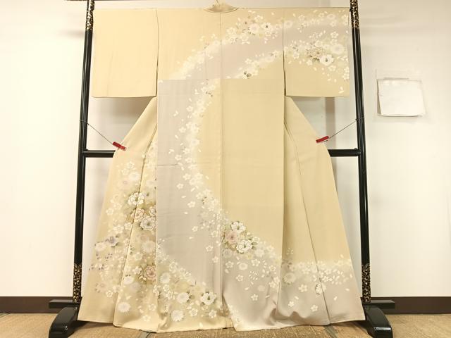 平和屋着物●訪問着　駒刺繍　舞花文　暈し染め　金彩　正絹　逸品　CABB4843vp