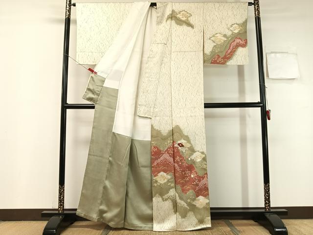 平和屋着物●訪問着　杢目絞り　刺繍　道長吉祥花文　金彩　正絹　逸品　CABB5019vp_1