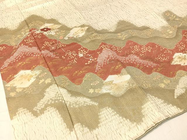 平和屋着物●訪問着　杢目絞り　刺繍　道長吉祥花文　金彩　正絹　逸品　CABB5019vp_2