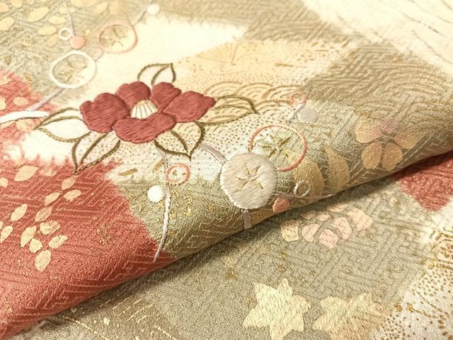 平和屋着物●訪問着　杢目絞り　刺繍　道長吉祥花文　金彩　正絹　逸品　CABB5019vp_5