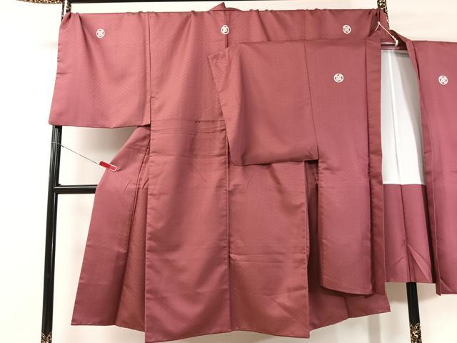 平和屋着物●男性　色紋付　羽織セット　紗綾型地紋　浅蘇芳色　キングサイズ　洗える着物　CABB5038vp