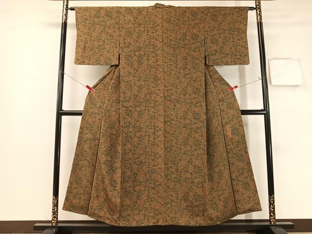 平和屋着物●人間国宝・南部芳松の息子 伝統工芸伝承者彫刻・南部幸雄　小紋　型染め　笹竹花文　鬼しぼ縮緬　正絹　逸品　CABB5053vp_1