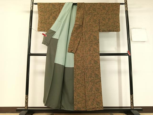 平和屋着物●人間国宝・南部芳松の息子 伝統工芸伝承者彫刻・南部幸雄　小紋　型染め　笹竹花文　鬼しぼ縮緬　正絹　逸品　CABB5053vp_2
