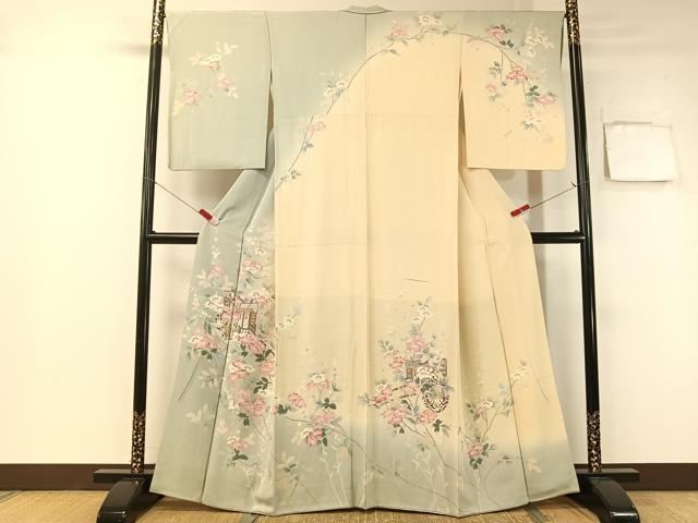 平和屋着物●訪問着　友禅　御所車枝花文　暈し染め　正絹　逸品　CABB5148vp 平和屋着物○訪問着 友禅 御所車枝花文 暈し染め 正絹 逸品 CABB5148vp