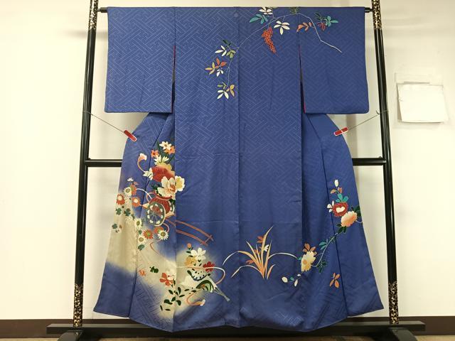 平和屋着物●アンティーク　大正ロマン　訪問着　刺繍　花車文　暈し染め　金彩　正絹　逸品　CABB5158vp