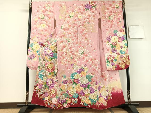 平和屋着物●豪華振袖　刺繍　束ね熨斗舞花文　暈し染め　銀通し地　正絹　逸品　CABB5183vp