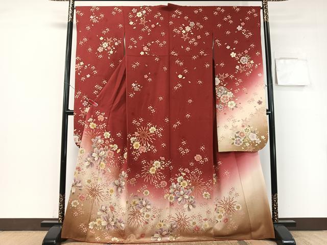 平和屋着物○お召 市松文様 こげ茶色 正絹 逸品 未使用 AABF9144csの