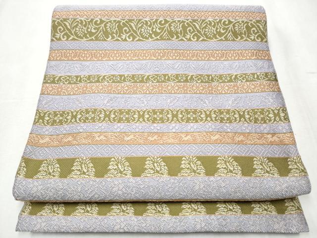 平和屋着物●本場筑前博多織　八寸名古屋帯　横段花唐草文　正絹　逸品　CABB5608hy