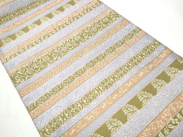 平和屋着物●本場筑前博多織　八寸名古屋帯　横段花唐草文　正絹　逸品　CABB5608hy_1