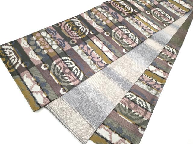 平和屋着物●両面　六通柄袋帯　遠州七宝　正絹　逸品　CABB5618hy