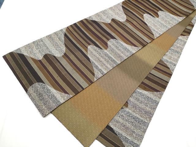 平和屋着物●伝統工芸士　和田正勝　両面　全通柄袋帯　道長横段文　金糸　正絹　逸品　CABB5629hy