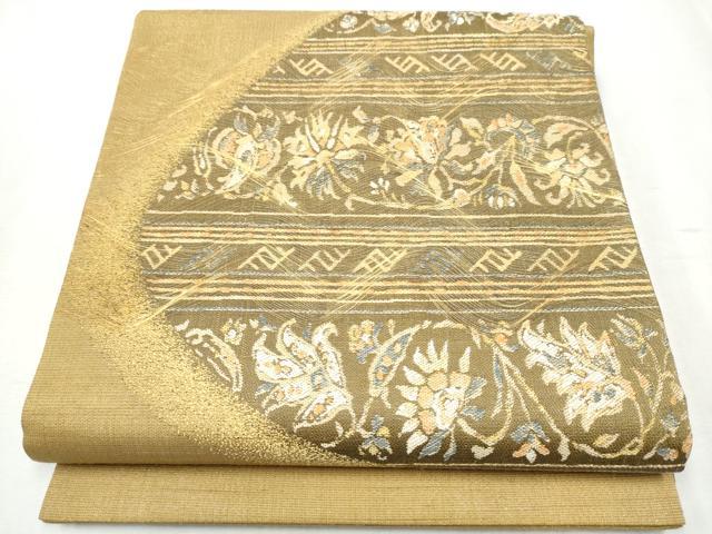 平和屋着物●名門　しょうざん　生紬　紙屋川伝承　絹漉貴　太鼓柄袋帯　更紗花文　金糸　正絹　逸品　CABB5630hy