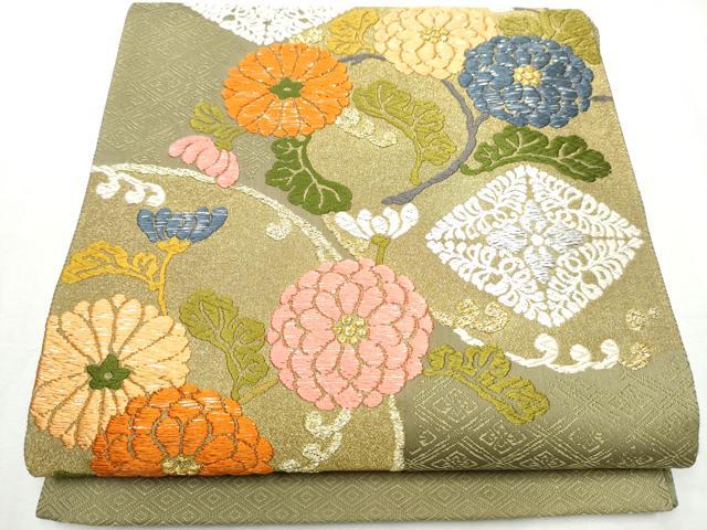 平和屋着物●六通柄袋帯　五百重唐織　絹浮織　紅花染　枝花文　本金箔　正絹　逸品　未使用　CABB5652hy