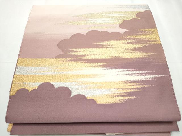 平和屋着物●爪掻き本綴れ　八寸名古屋帯　雲重ね霞文　金銀糸　正絹　逸品　CABB5807hy