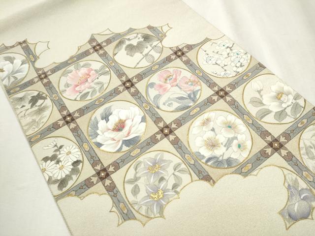 平和屋着物●英王室献上友禅作家　木下勝功　六通柄袋帯　綴れ　草花丸文　金銀彩　正絹　逸品　CABB5922hy_1
