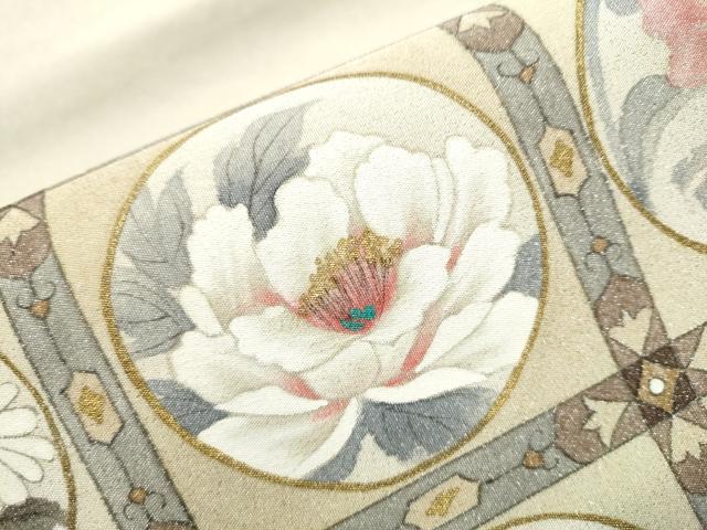 平和屋着物●英王室献上友禅作家　木下勝功　六通柄袋帯　綴れ　草花丸文　金銀彩　正絹　逸品　CABB5922hy_4