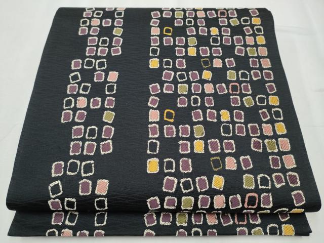 平和屋着物●六通柄袋帯　京つむぎ　黒地　健勝苑扱い　正絹　逸品　CABB5966hy