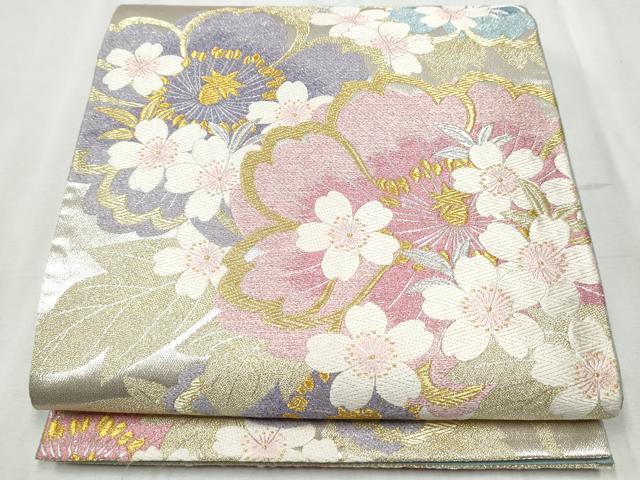 平和屋着物●六通柄袋帯　唐織　花の舞　金銀糸　正絹　逸品　CABB5973hy