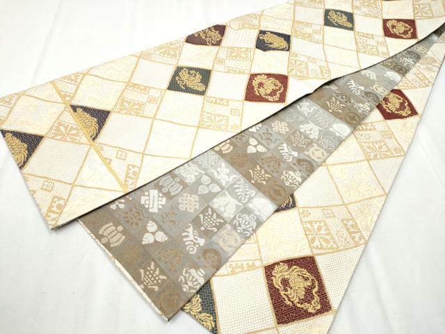 平和屋着物●両面 全通柄袋帯 金華山 天女 動物菱文 金糸 正絹 逸品 未使用 CABB5993hy