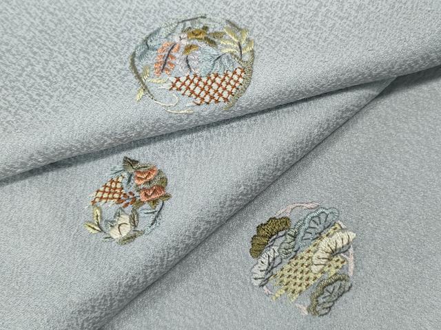 平和屋着物●上質な小紋　総刺繍　草花丸文　金糸　ロング丈　正絹　逸品　CABB6108ut