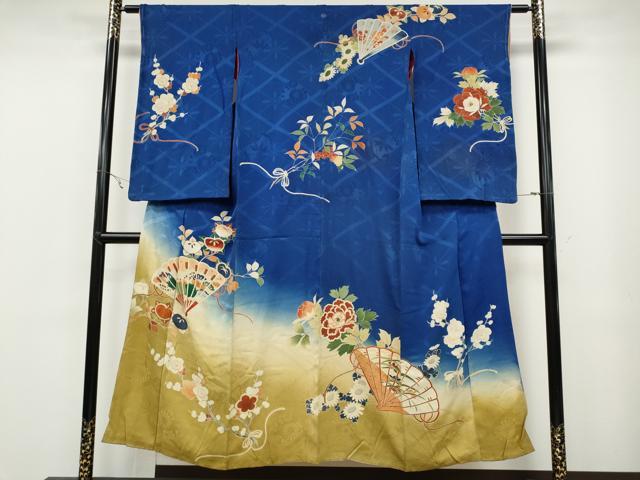 平和屋着物●アンティーク　大正ロマン　訪問着　駒刺繍　檜扇枝花文　暈し染め　正絹　逸品　CABB6250ut