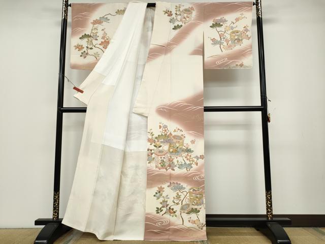 平和屋着物●創業460年・千總　訪問着　駒刺繍　立波貝桶枝花文　暈し染め　金彩　正絹　逸品　CABB6251ut 平和屋着物○創業460年・千總 訪問着 駒刺繍 立波貝桶枝花文 暈し染め