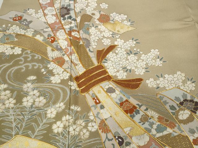 平和屋着物●豪華色留袖　駒刺繍　束ね熨斗花文　暈し染め　金彩　三越扱い　正絹　逸品　CABB6267ut 平和屋着物○豪華色留袖 駒刺繍 束ね熨斗花文 暈し染め