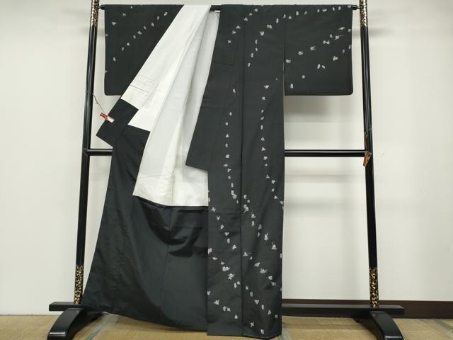 平和屋着物●訪問着　紬地　総刺繍　フクロウ　黒地　正絹　逸品　CABB6286ut_1