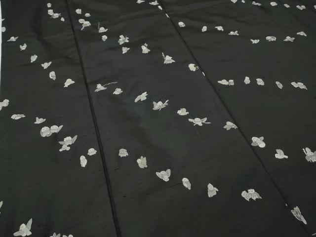 平和屋着物●訪問着　紬地　総刺繍　フクロウ　黒地　正絹　逸品　CABB6286ut_3