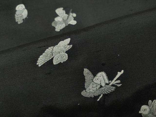 平和屋着物●訪問着　紬地　総刺繍　フクロウ　黒地　正絹　逸品　CABB6286ut_5
